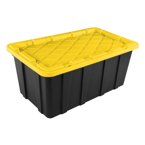 Sterilite 50679Y04 Industrial Tote, 38 gal, Snap-On Locking, Polypropylene, Black/Yellow Lily