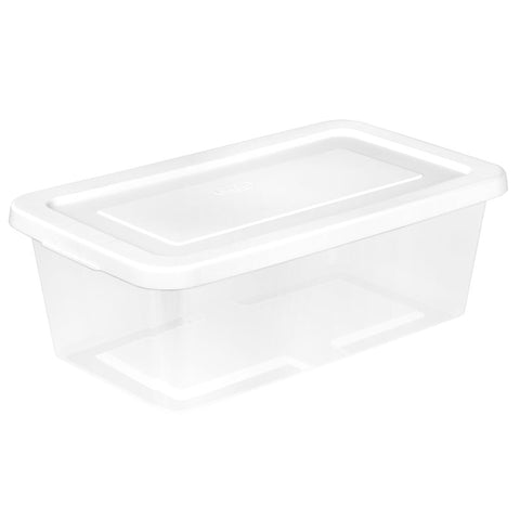 Sterilite 4242 Storage Box, 6 qt, Snap-On Lid Locking, Plastic, Clear/White