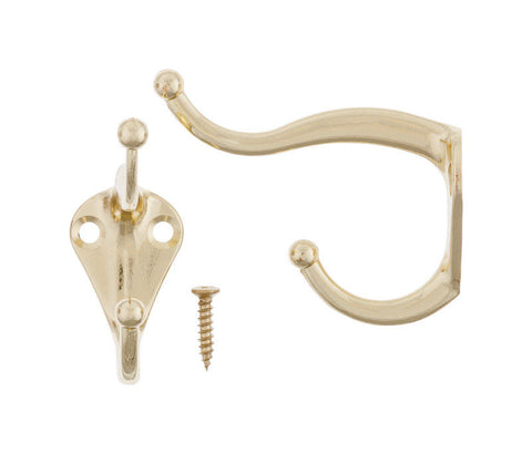 Ace Small Coat and Hat Hook 3 in. L Brass 2 pk