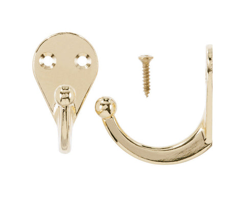 Ace Small Single Garment Hook 1-3/4 in. L Brass 2 pk