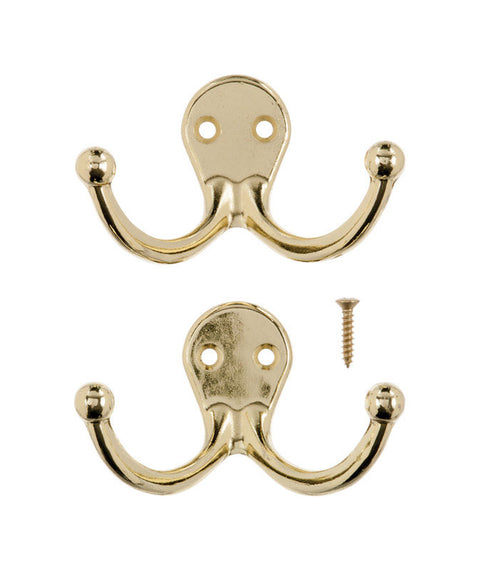 Ace Small Double Garment Hook 1-3/4 in. L Brass 2 pk