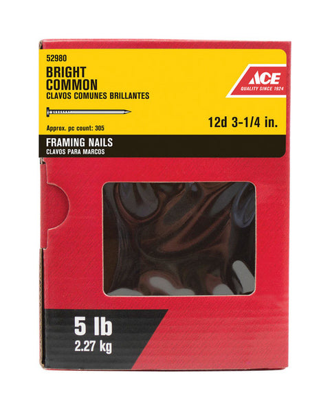 Ace Flat 3-1/4 in. L Framing Nail Smooth Bright Steel 5 lb.