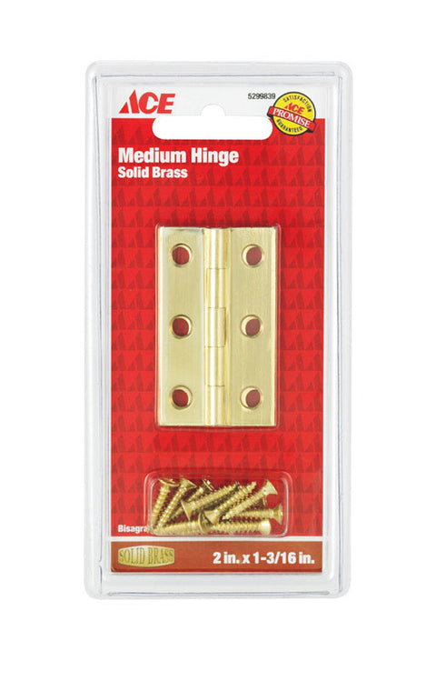Ace 2 in. W x 1-3/16 in. L Medium Hinge Polished Brass 2 pk