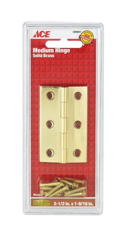 Ace 2-1/2 in. W x 1-9/16 in. L Medium Hinge Polished Brass 2 pk – Shell ...