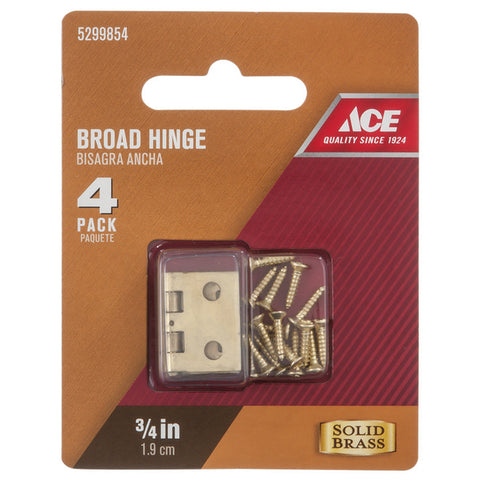 Ace 1 in. W X 3/4 in. L Polished Brass Brass Broad Hinge 4 pk