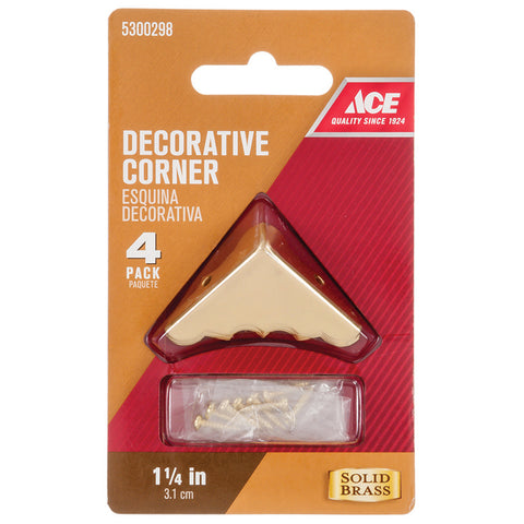 Ace Polished Brass Decorative Corner 0.6 in. 1.25 in. 4 pk