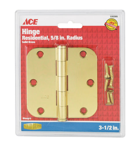 Ace Solid Brass Residential Hinge 3-1/2 in. L Solid Brass 1 pk
