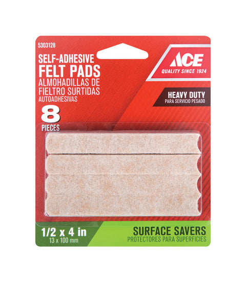 Ace Felt Rectangle Self Adhesive Pad Brown 1/2 in. W x 4 in. L 8 pk