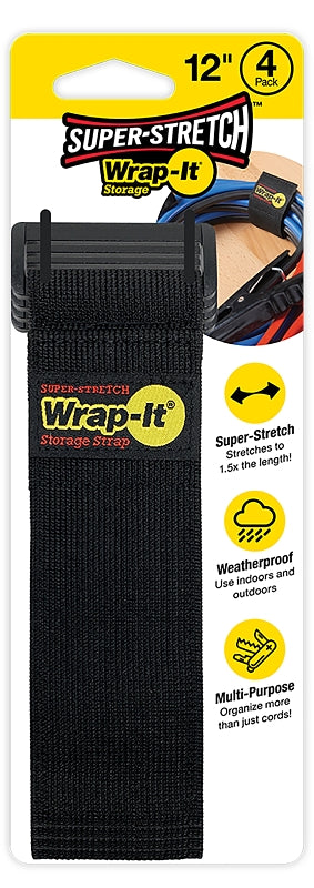 Wrap-It Storage 704-12B Storage Strap, 12 in L, 2 in W, Nylon, Fastening Method: Hook and Loop