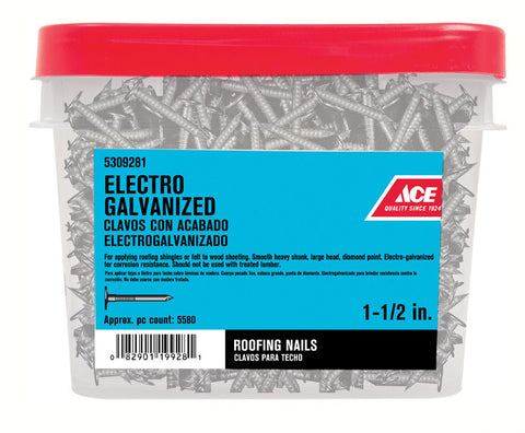 Ace Large 1-1/2 in. L Roofing Nail Smooth Electro-Galvanized Steel 30 pc.