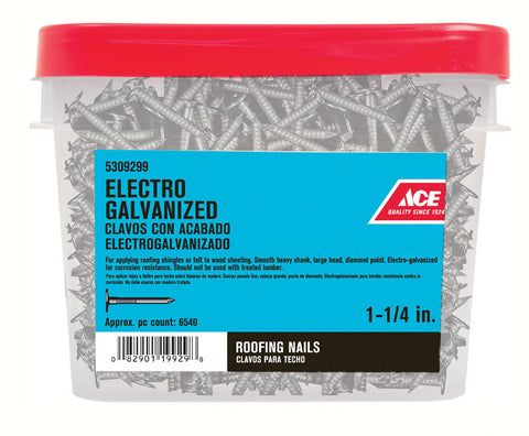 Ace Large 1-1/4 in. L Roofing Nail Smooth Electro-Galvanized Steel 30 pc.