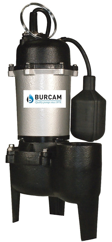 Burcam 400504Z Sewage Pump, 5.5/11 A, 115 V, 0.5 hp, 2 in Outlet, 10 ft Max Head, 3060 gph, Iron