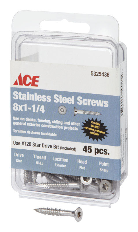 Ace Deck Screws Star High/Low No. 8 1-1/4 in. L Silver