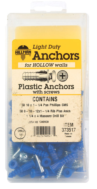 Hillman 0.164 in. Dia. x 1-1/4 in. L Plastic Pan Head Ribbed Anchor Kit 101 pk