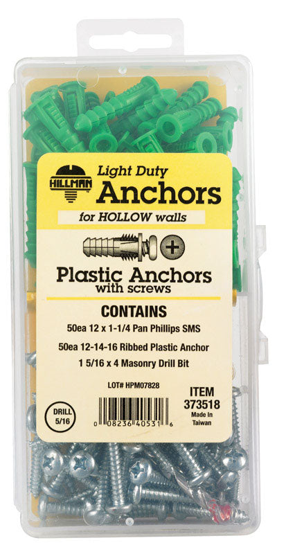 Hillman 1/4 in. Dia. x 1-1/2 in. L Plastic Pan Head Ribbed Anchor Kit 101 pk