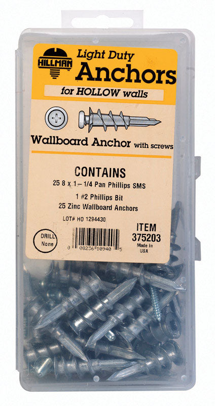 Hillman .164 in. Dia. x 1-1/4 in. L Zinc Pan Head Wallboard Anchor Kit 1 pk