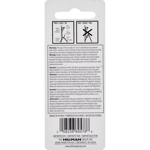 HILLMAN Steel-Plated White Standard Picture Hanger 100 lb 2 pk, Pack of 10