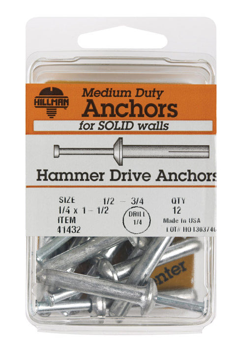 Hillman Hammer Drive Anchor 1/4 in. Dia. x 1-1/2 in. L 12 pk