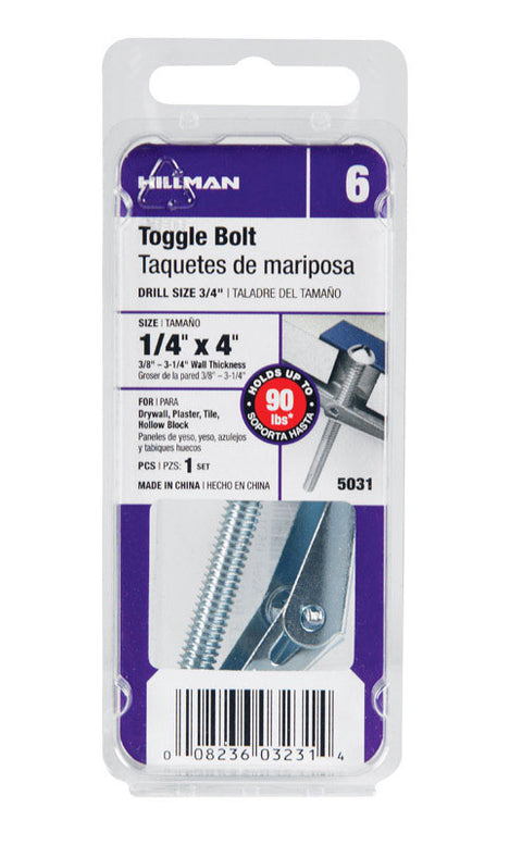 Hillman Fas-N- Tite Zinc Plated Steel Round Toggle Bolt 1/4 in. Dia. x 4 L 1 pk