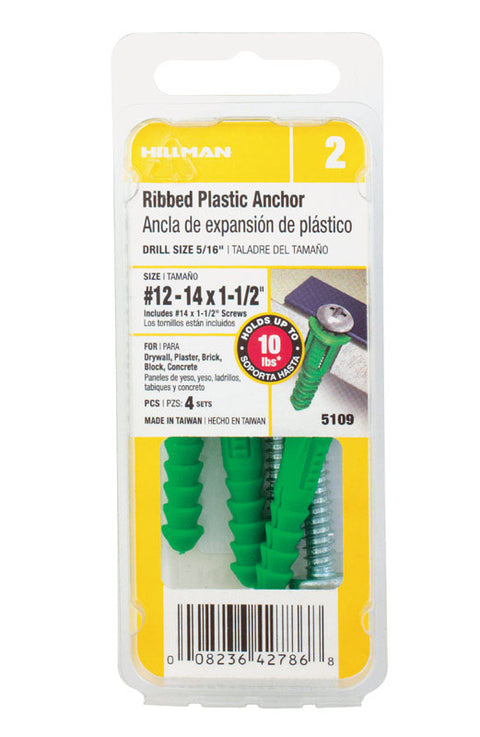 Hillman 1/4 in. Dia. x 1-1/2 in. L Plastic Pan Head Ribbed Anchor 4 pk