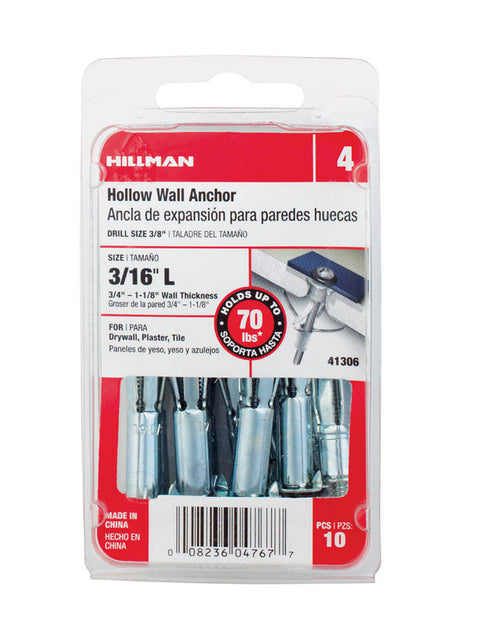 Hillman Hollow Wall Anchors 3/16 Long 10 pk