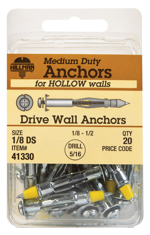 Hillman 1/8 in. Dia. x 1/8 Short in. L Metal Pan Head Drive Wall Anchors 20 pk
