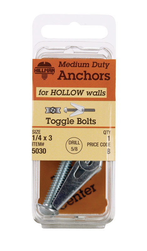 Hillman 1/4 in. Dia. x 3 in. L Round Steel Toggle Bolt 1 pk