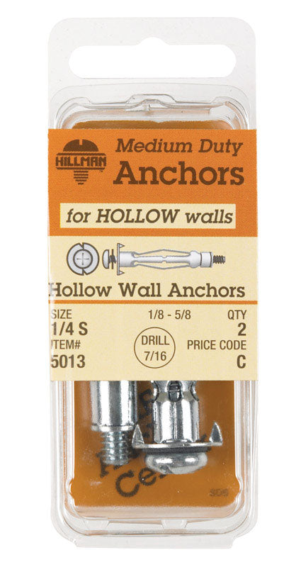 Hillman 1/4 in. Dia. x 2 1/4 in. L Metal Pan Head Hollow Wall Anchors 2 pk