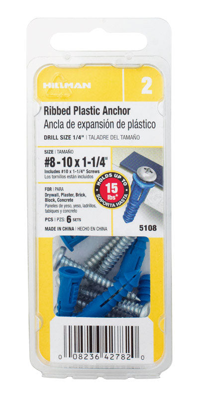 Hillman 0.164 in. Dia. x 1-1/4 in. L Plastic Pan Head Ribbed Anchor 6 pk