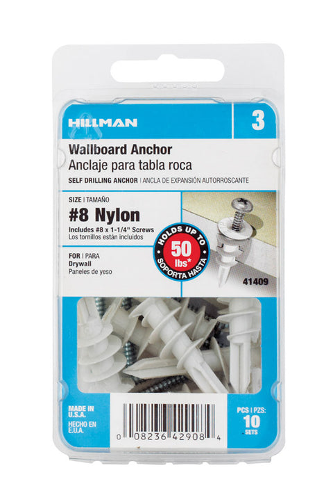 Hillman Wallboard Anchors No. 8 Dia. x 1-1/4 in. L 10 pk