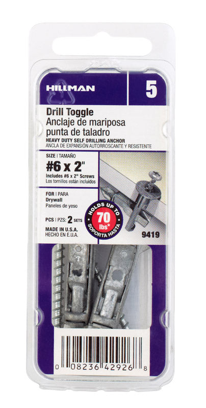 Hillman .138 in. Dia. x 2 in. L Zinc Pan Head Zip Toggle Anchors 2 pk