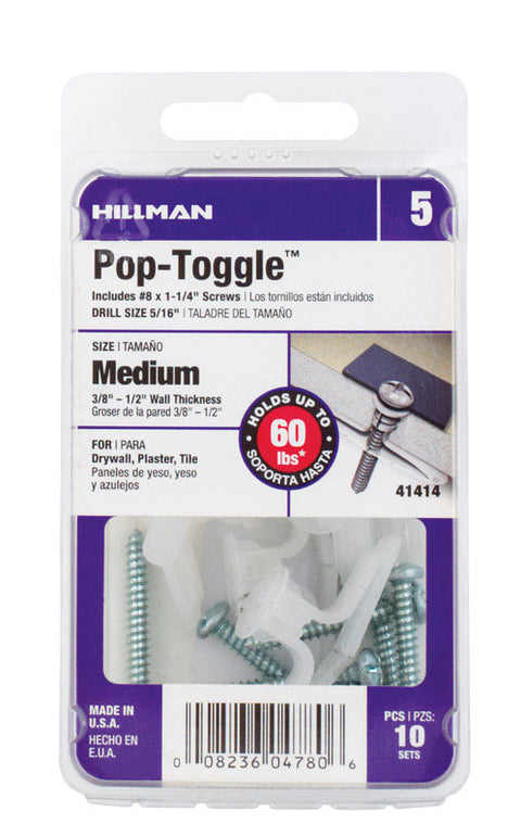 Hillman Pop-Toggle Anchors 3/8 in. Dia. x 1-1/4 in. L 10 pk