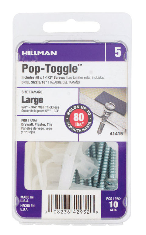Hillman 5/8 in. Dia. x 1-1/2 in. L Zinc Pan Head Pop-Toggle Anchors 10 pk