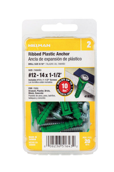 Hillman Ribbed Anchor 12-14-16 Dia. x 1-1/2 in. L 20 pk