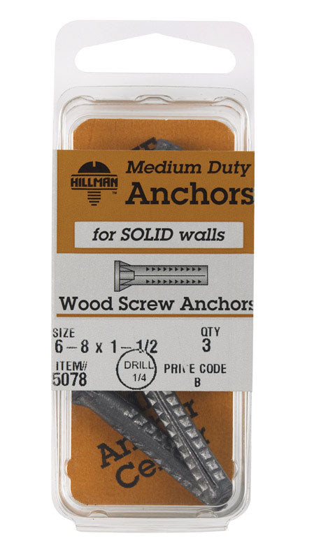 Hillman Wood Screw Anchor 6-8 Dia. x 1-1/2 in. L 3 pk