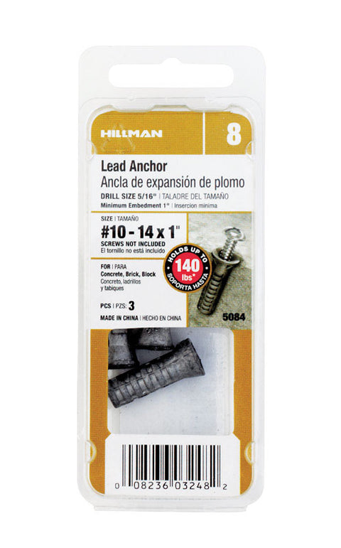 Hillman Wood Screw Anchor 10-14 Dia. x 1 in. L 3 pk