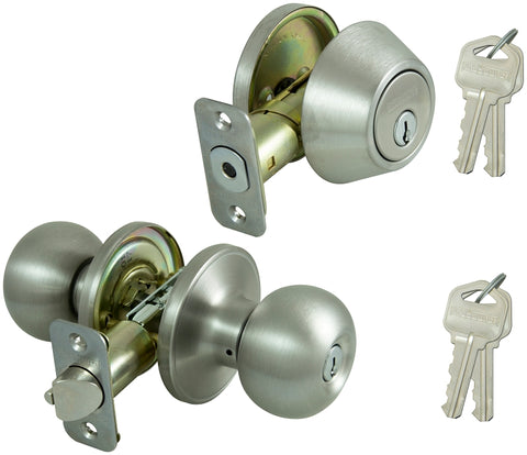 ProSource B9621BRA4F Deadbolt and Entry Lockset, Knob Handle, Ball Design, Stainless Steel, 3 Grade, Stainless Steel, Pack of 2