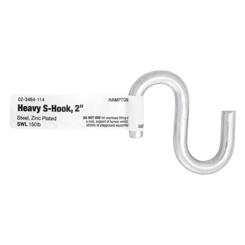 Hampton Small Zinc-Plated Silver Steel 2 in. L S-Hook 150 lb 1 pk, Pack of 20