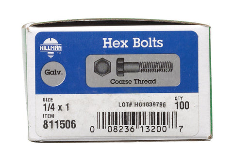 Hillman Hillman Hot Dipped Galvanized Steel Coarse Hex Bolt 1/4 in. Dia. x 1 in. L 100 box