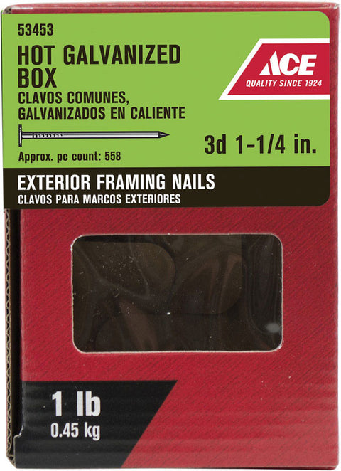 Ace Flat 1-1/4 in. L Box Nail Thin Hot-Dipped Galvanized Steel 1 lb.