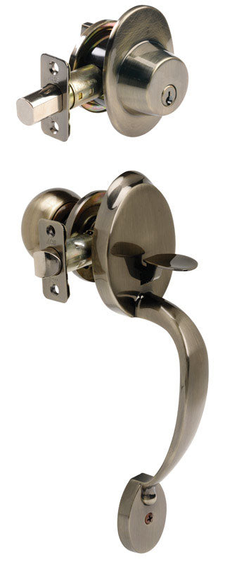 Ace Colonial Antique Brass Steel Entry Handleset ANSI Grade 2 1-3/4 in.