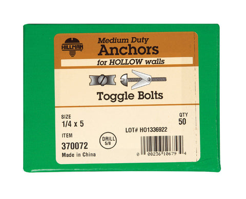Hillman Fas-N- Tite 1/4 in. Dia. x 5 in. L Round Steel Toggle Bolt 50 pk