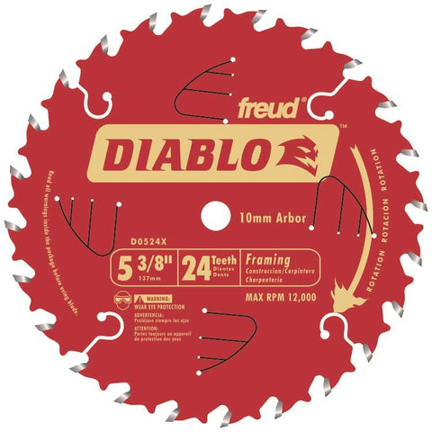 Diablo D0524X Circular Saw Blade, 5-3/8 in Dia x 0.039 in T, 24 Teeth, 0.393 in Arbor