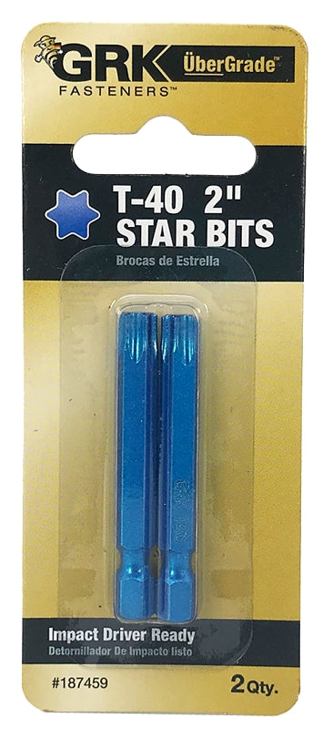 GRK Fasteners 187459 Drive Bit, T40 Drive, Star Drive, Hex Shank, 2 in L, Steel