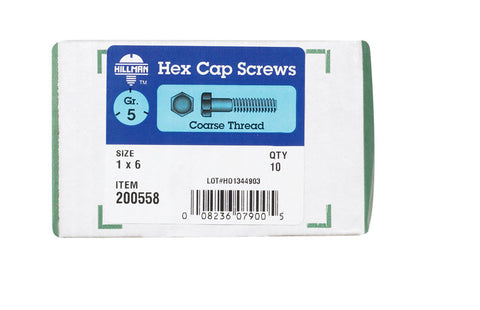 Hillman Hillman Heat Treated Zinc Steel Coarse Hex Head Cap Screw 1 in. Dia. x 6 in. L 10 box