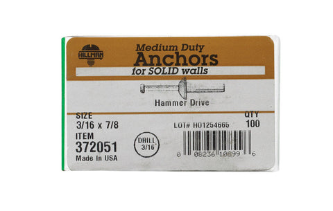 Hillman Hammer Drive Anchor 3/16 in. Dia. x 7/8 in. L 100 pk
