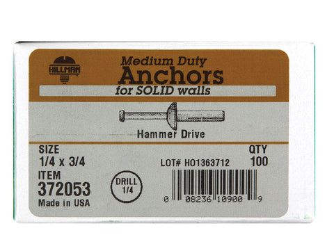 Hillman Hammer Drive Anchor 1/4 in. Dia. x 3/4 in. L 100 pk