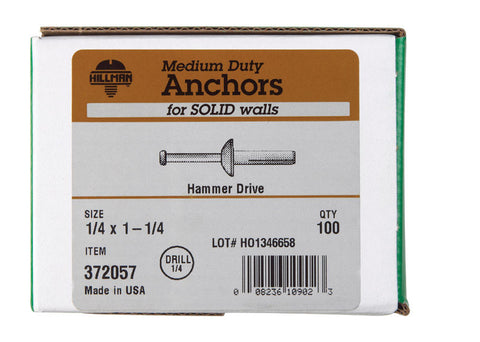 Hillman Hammer Drive Anchor 1/4 in. Dia. x 1-1/4 in. L 100 pk