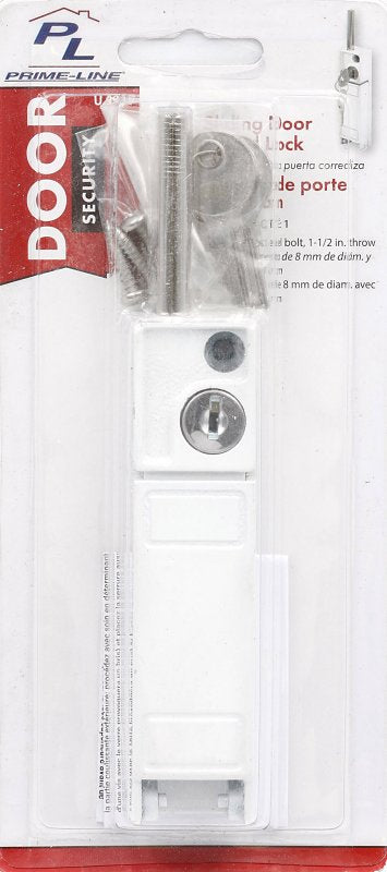 Prime-Line U 9919 Patio Door Lock, Different Key, Zinc, White, 3/16, 1/8, 1/4 in Thick Door