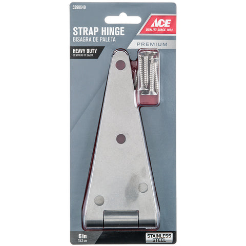 Ace 6 in. L Stainless Steel Heavy Duty Strap Hinge 1 pk